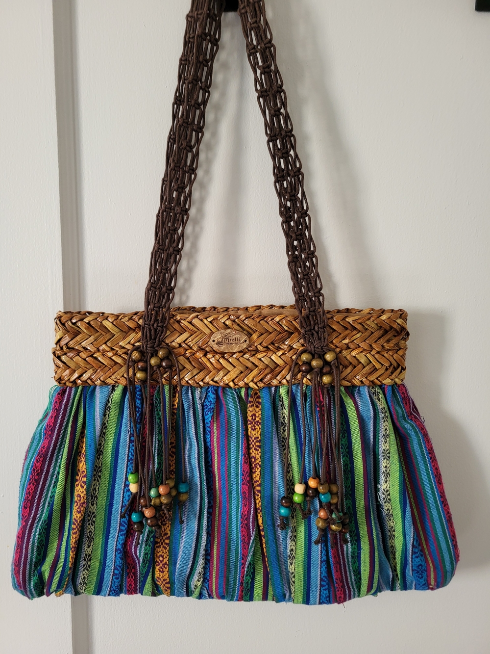 Boho Striped Woven Tote Bag – Multicolor. Cappelli Straworld